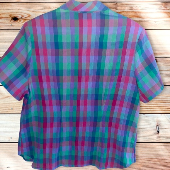 vintage 80s/90s Women’s Lyndal Aus Made bright check short sleeve blouse size 16 - Picture 2 of 12